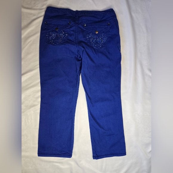 Nine West Blue Capri Pants – Stylish, Bold & Comfy With Rhinestone Pockets S 12 - Picture 3 of 4
